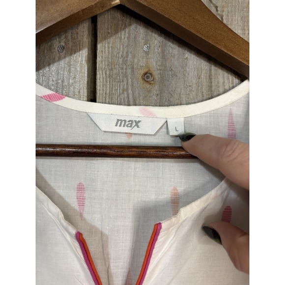 Max Dress Size L White Pink Orange Floral Print 100% Cotton Boho Kurta - Picture 2 of 6